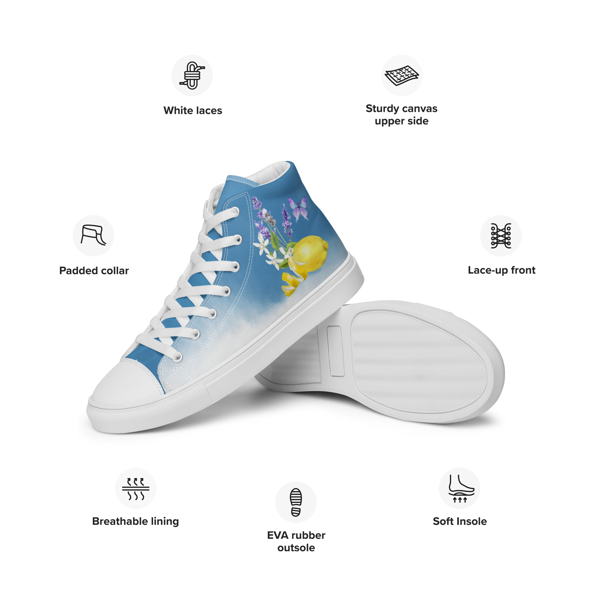 Lemon and Lavender Women's High Top Sneakers - Image 4