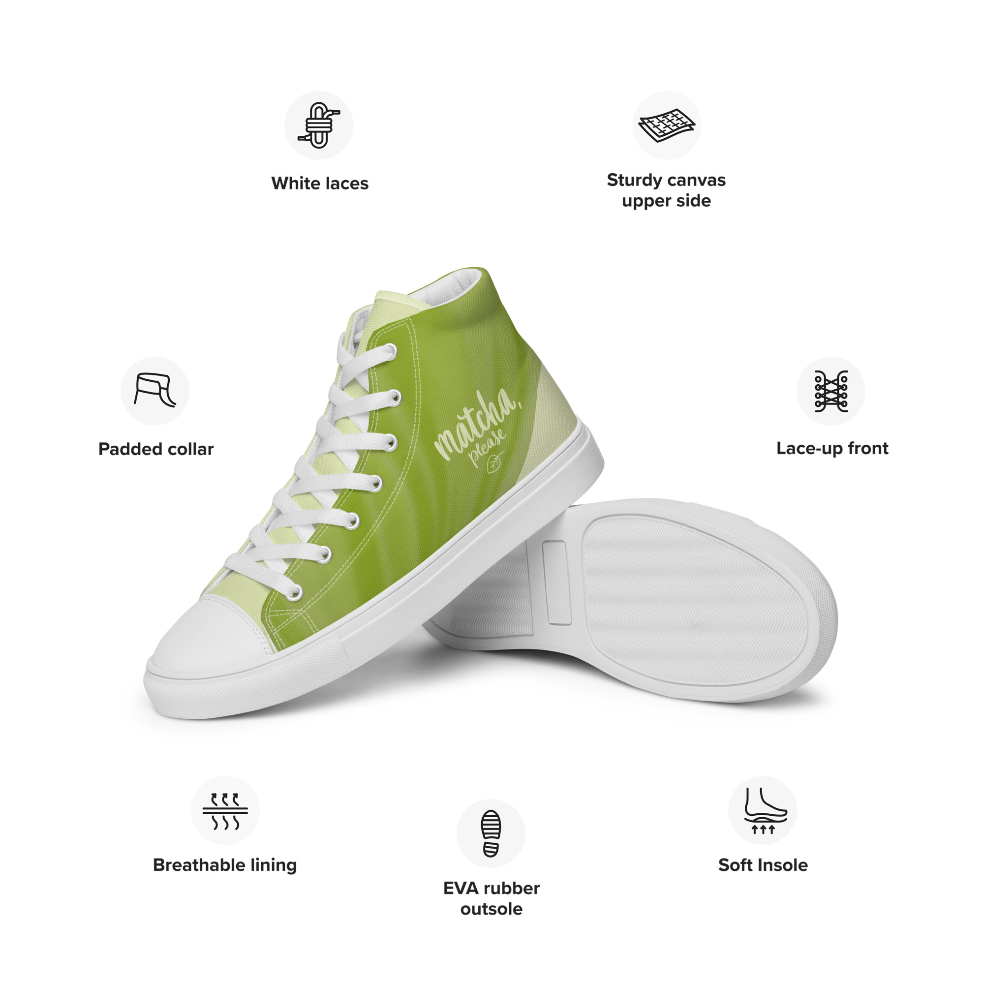Matcha Please High Top Shoes – Women's Matcha Green Canvas Sneakers - Image 2